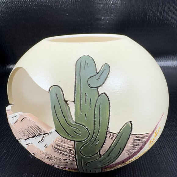 Vintage Hand Made Southwestern Pottery Votive Candle Holder Cutouts Signed VTG - Picture 7 of 15